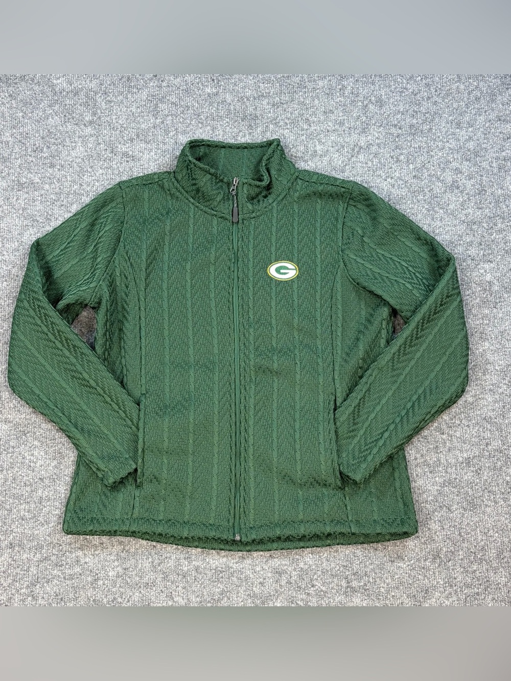 NFL Green Bay Packers Textured Full Zip Pockets Jacket Womens L Fleece Mock Neck - Picture 6 of 13